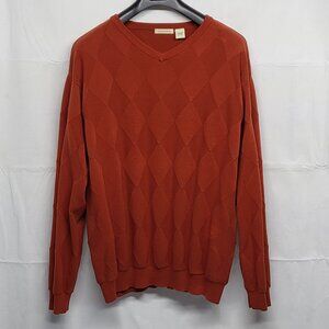 Vintage Falls Creek Mens Sweater Argyle XXL Pullover Long Sleeve Rust Hong Kong